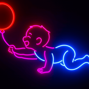Modern Neon Sanat: Bebek ve Balon Figürüyle Işıltılı Dekor 40*60