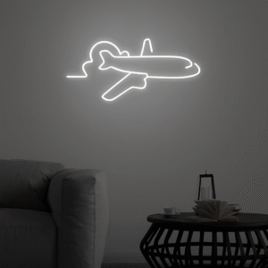 Neon Uçak ve Bulut Tasarımı – Özgürlüğün Işıklı Sembolü 40*60