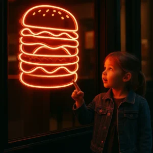 Restoran & Fast Food İçin Hamburger Neon (Işıklı) Tabela 40*60 5 hambe