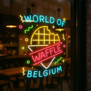 World of Waffle Belgium Neon Tabela – Tatlı Dünyanızı Parlatın!