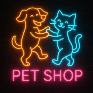 Mutlu Dostların Işıltısı: Kedi ve Köpek Figürlü Pet Shop Neon Tabelası