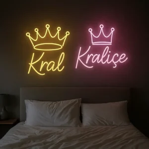 Kral & Kraliçe Neon Tabela – Romantik ve Şık Çiftler İçin Işıltılı Dekor