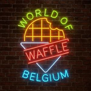 World of Waffle Neon Tabela – Tatlı Dünyanın Parıltısı